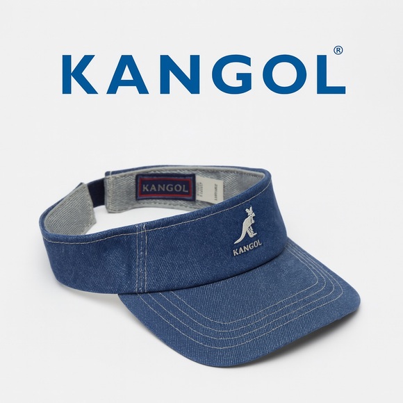 Kangol Denim Visor Hat Blue Adjustable Cap Vintage Style Logo Embroidered - Picture 1 of 6